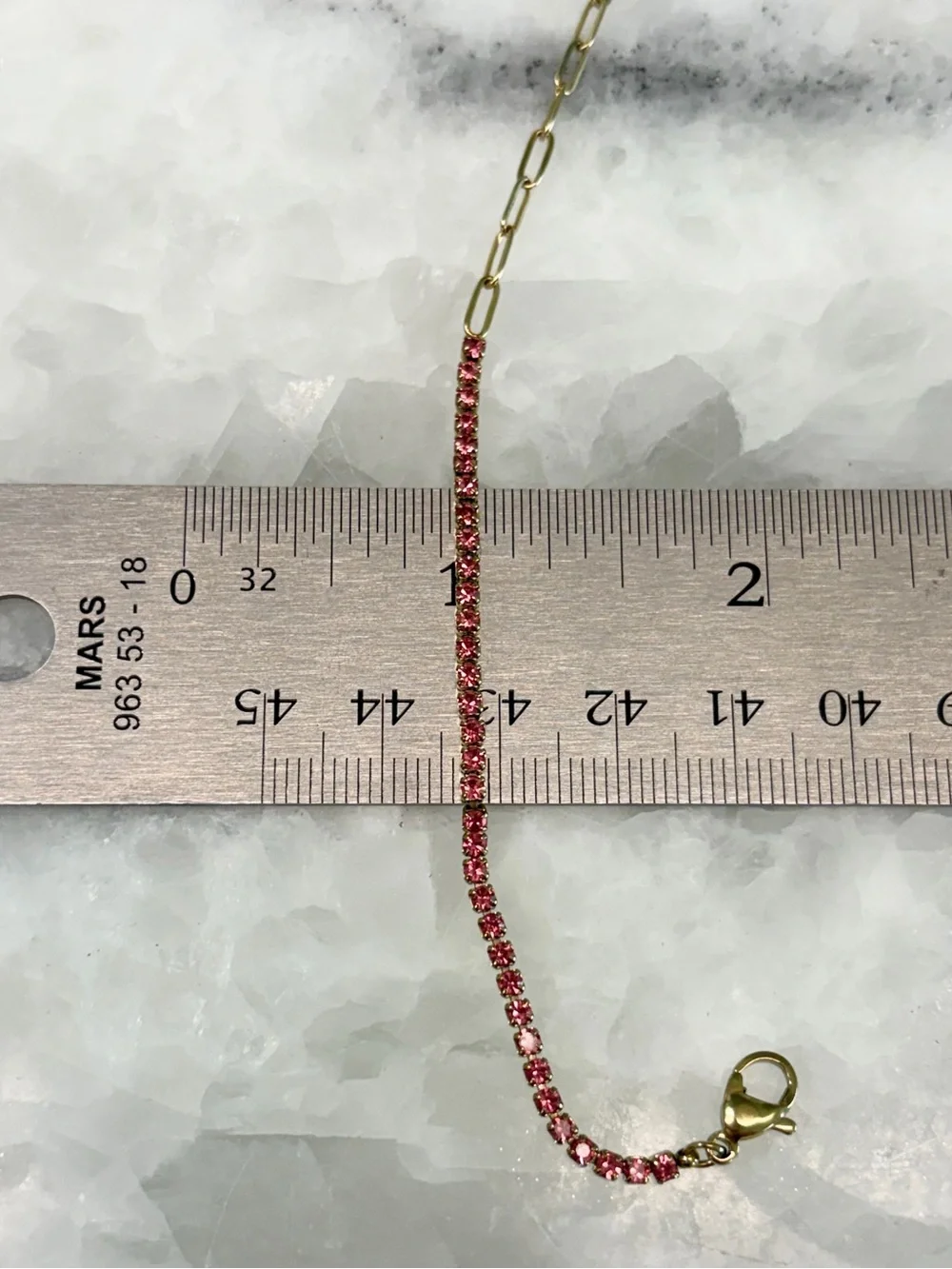 Gold Stainless Steel Pink Crystal Tennis Bracelet